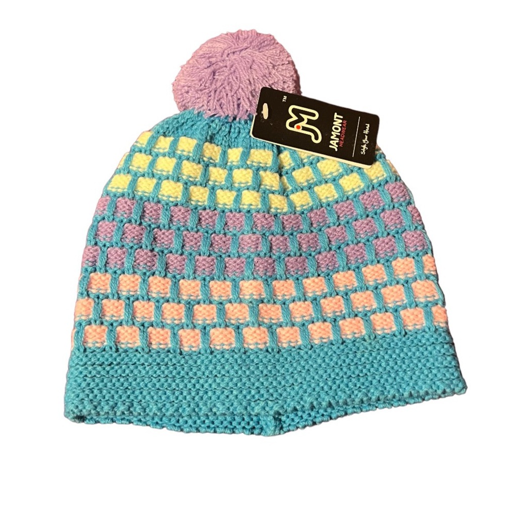 Jamont | Crochet Knit Multicolor Pom Pom Beanie